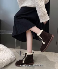 ブーツ | ムートンレディース ショート 編み上げ ボア ショート裏起毛 暖かい もこもこ 痛くない 人気 防寒 秋 歩きやすい 冬 おしゃれ 痛くない