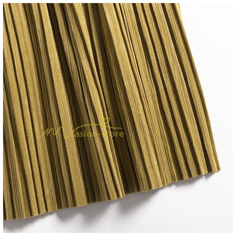 スカート | プリーツロングミモレ丈 ビロードAラインウエストゴム ハイウエスト 秋冬 無地 ゆったり 通学通勤 大人