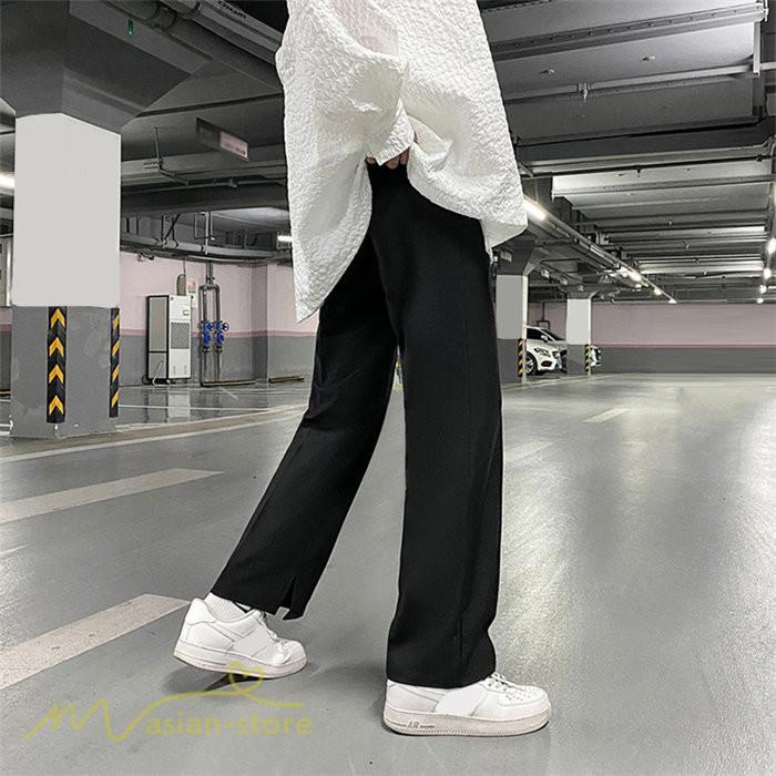チノパン | ワイドパンツ メンズ 春 夏 秋 無地 アンクルパンツ 大きいサイズ ゆったり パンツ ガウチョパンツ 上品 裾口スリット 夏服 黒 体型カバー 着痩せ カジュアル