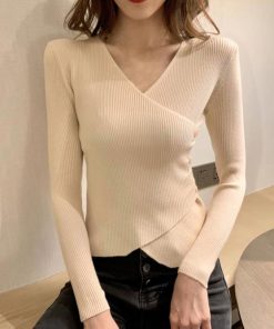 ニット・セーター | リブニット カットソー ニットトップ セーター きれいめ オフィス カシュクール風 レディース ボダン