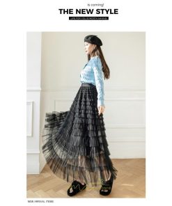 スカート | ロングレディース ティアードチュールプリーツおしゃれ 無地 可愛い カジュアル 韓国風 20代 40代 50代 30代