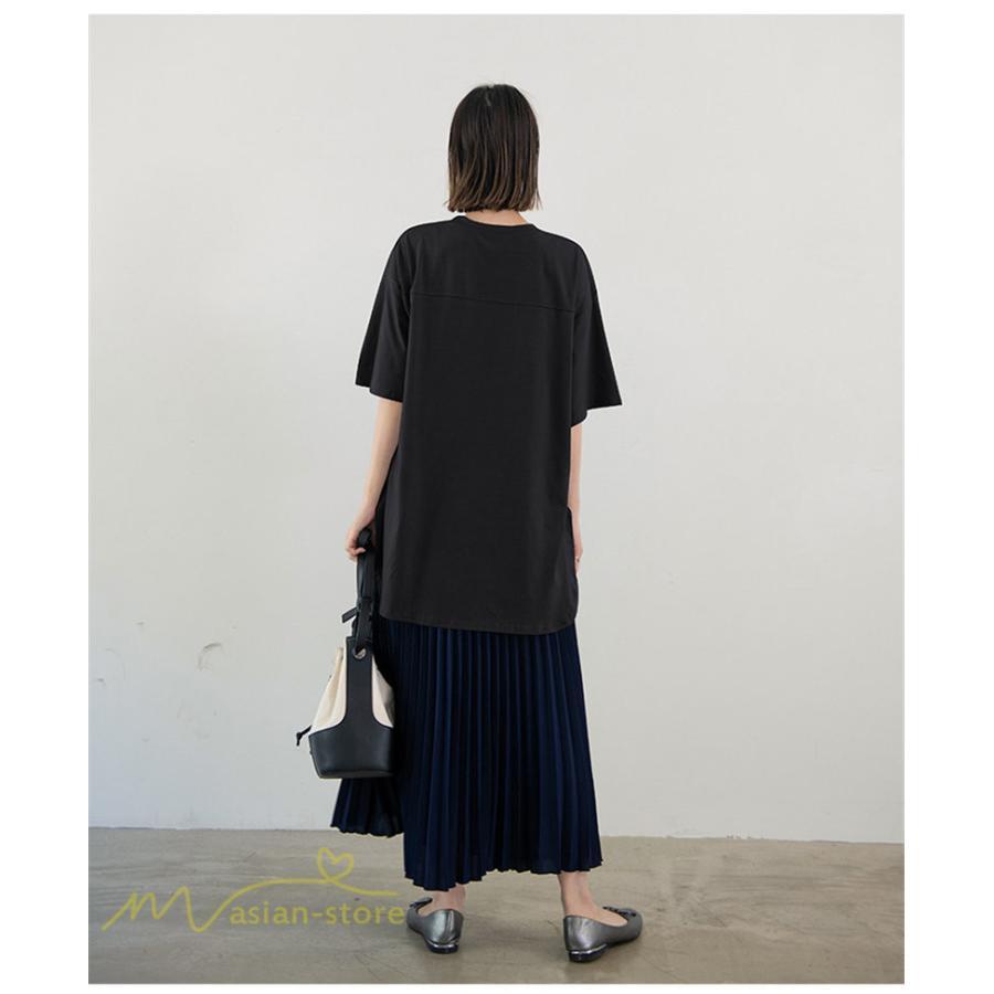 tシャツ・カットソー | カットソー Tシャツ レディース 着痩せ 無地 半袖 クルーネック おしゃれ フリーサイズ 6色展開 裾口スリット 夏新作 柔らか 体型カバー おしゃれ カジュアル