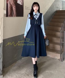 マキシ | ロングワンピース 秋物 レディース ミモレ丈 Aラインワンピース 切り替え フェイク レイヤード風 お呼ばれワンピース 30代40代 着やせ シャツカラー 重ね着風