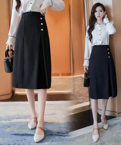 スカート | Aラインタイトビジネスフォーマル OL オフィス 黒ハイウエスト エレガント 着痩せ ヒップアップ シルエット