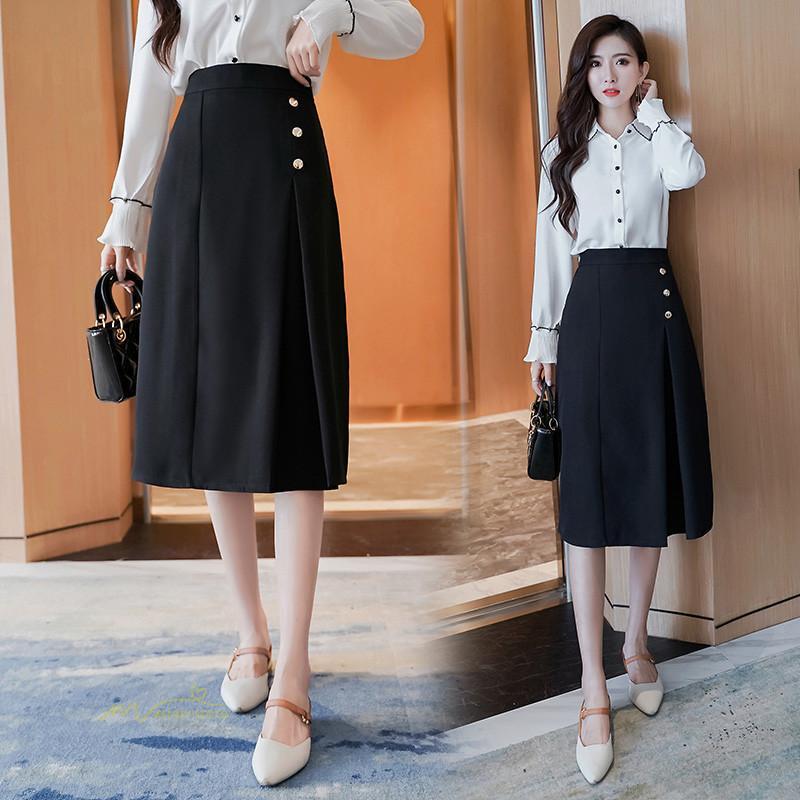 スカート | Aラインタイトビジネスフォーマル OL オフィス 黒ハイウエスト エレガント 着痩せ ヒップアップ シルエット