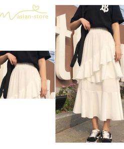 スカート | Aライン フレア裾 不規則アシンメトリー シフォン 韓国風 ティアード フリーサイズ 2020夏コーデ プリーツフレア ウエストゴム ハイウエスト