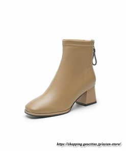 ショートブーツ | レディース 春秋ブーツ スクエアトゥ ブーツ チャンキーヒール 太ヒール 後ろファスナー 靴 通学通勤 シューズ 大人 黒ブーツ ミドルヒール