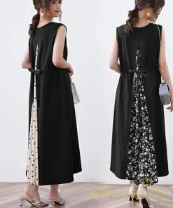 マキシ | ワンピース レディース マキシワンピース 可愛い 春夏 春 夏 きれいめ ゆったり ロングワンピース ノースリーブ 切り替え フェイク 50代 40代 30代