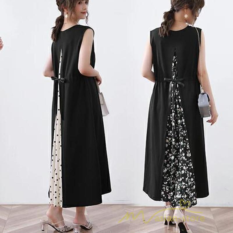 マキシ | ワンピース レディース マキシワンピース 可愛い 春夏 春 夏 きれいめ ゆったり ロングワンピース ノースリーブ 切り替え フェイク 50代 40代 30代