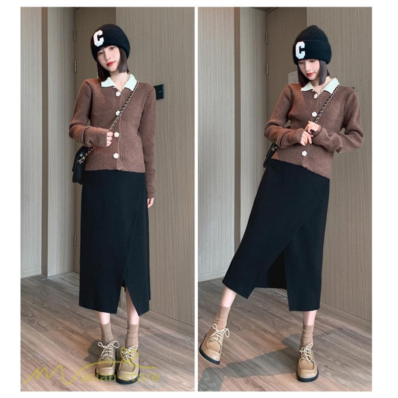 スカート | レディース マタニティウェア ロング丈 秋 冬 2022新作 妊婦服 裾口スリット 体型カバー ママ 産前 産後 ウエスト調整 マタニティきれいめ