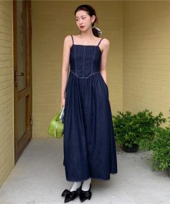 マキシ | デニムワンピース キャミソールワンピース ロングワンピース キャミワンピース レディース ワンピ 後ろゴム・キャザーデザイン 30代40代50代 可愛い 大人