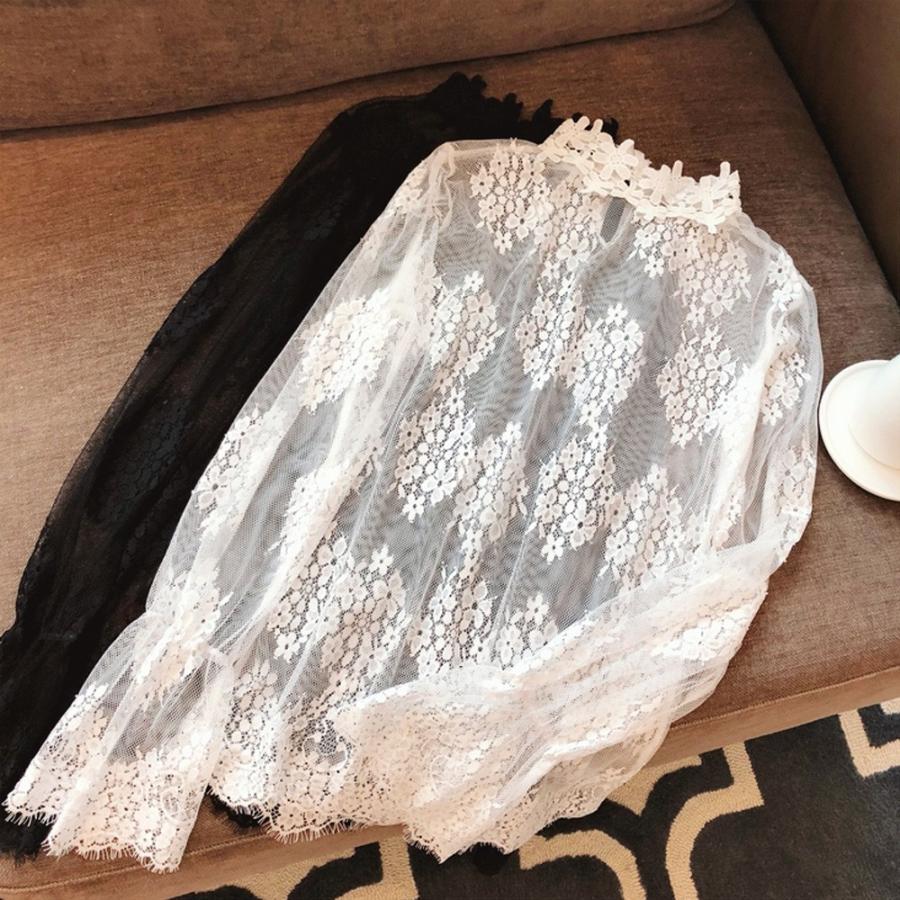 透かし編みトップス | トップス インナー ブラウス 長袖 レディース ネック シースルー