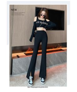 チノ・テーパード・ジョガー・スキニーパン | パンツ レディース フレアパンツ ロングパンツ 千鳥格柄 ブラック スリット カジュアル ハイウエスト お出かけ かわいい スキニーパンツ トレンド おしゃれ