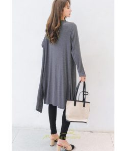 カーディガン | 春物 レディース 無地 カットソー ライトアウター ロング羽織り スリム グレー フェミニン 長袖 柔らか 女の子 20代30代