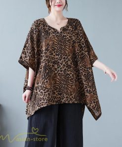 ｔシャツ・カットソー | カットソー レディース Tシャツ Vネック 5分袖 ヒョウ柄 レオパード 20代 30代 着痩せ 体型カバー ゆったり トップス 夏物 フリーサイズ 50代 40代 Vネック
