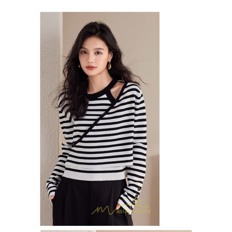 ニット・セーター | ニット トップス レディース セーター 長袖 体型カバー 30代 40代 50代 ボーダー柄 着痩せ お出かけ 送料無料 オシャレ 可愛い 着回し 部屋着 秋冬コーデ