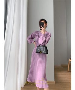 ニットワンピース | レディース 冬 きれいめ ロング おしゃれ 秋冬 長袖 送料無料 着痩せ 無地 通勤 提灯袖 可愛い パフスリーブ 20代30代40代50代