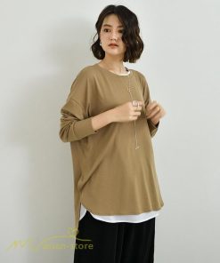 ｔシャツ・カットソー | Tシャツ 長袖 無地 着痩せ カットソー 長袖Tシャツ 無地 丸首 カジュアル 40代 50代 着回し 秋コーデ ゆったり 30代 フリーサイズ 20代 シンプル トップス