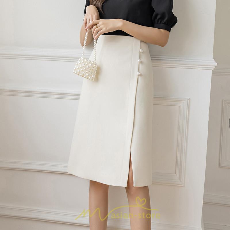 スカート | 膝丈 ひざ丈 Aラインスリット レディース 夏 おしゃれ 夏大人カジュアル 脚長 着痩せ ハイウエスト 上品 春夏秋冬 セクシー