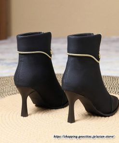 ショートブーツ | レディース 春秋ブーツ ポインテッドトゥ ブーツ ピンヒール フロントファスナー 靴 シューズ ハイヒール 黒ブーツ 30代 上品 大人 おしゃれ