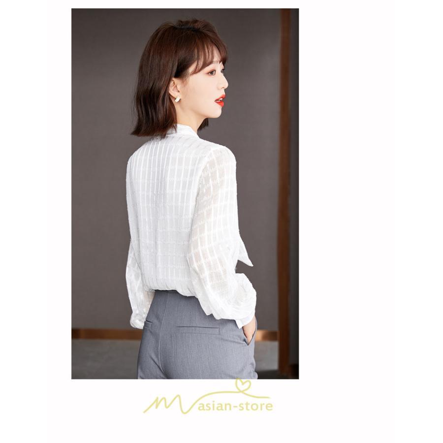 シャツ・ブラウス | ブラウス シャツ 秋 秋服 レディース 蝶結び チェック柄 春 秋 新作 シフォン 長袖 ゆったり 可愛い キレイめ エレガント おしゃれ お出かけ 通勤 カジュアル