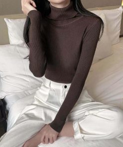 ニット・セーター | リブ ニットトップス タートルネック無地