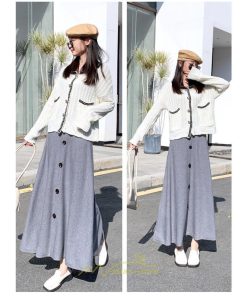 スカート | Aラインレディース マキシロング マキシ プ 着痩せ 秋冬 お呼ばれ トレンド お出かけ 通勤 リゾート 通学 ウェストゴム　ニット