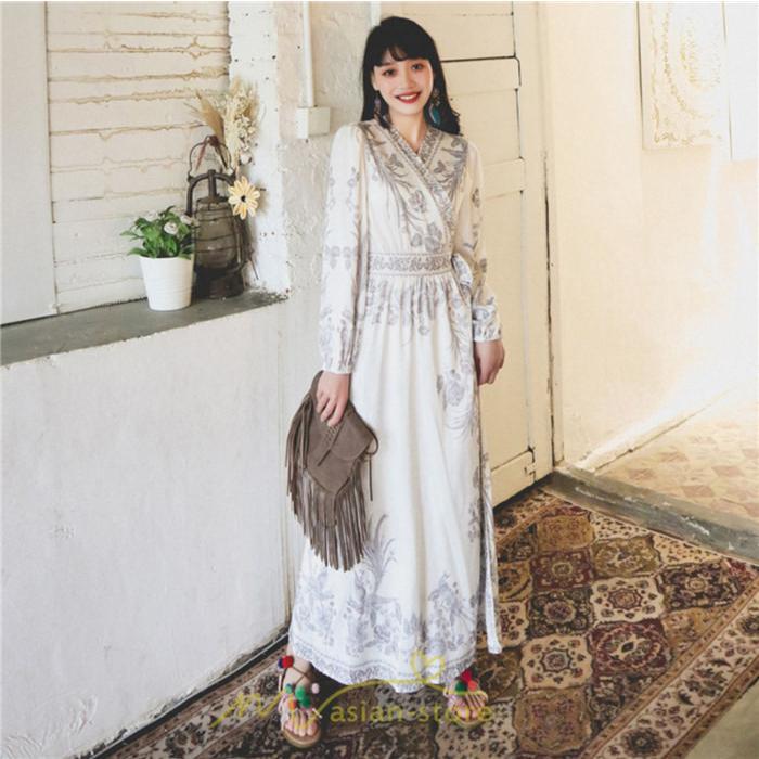 マキシ | マキシワンピース ロングワンピース レディース 夏 秋 長袖 紺 ゆったり Aライン 花柄プリント きれいめ リゾート 大人 20代 母 40代 同窓会 二次会 ママ 30代