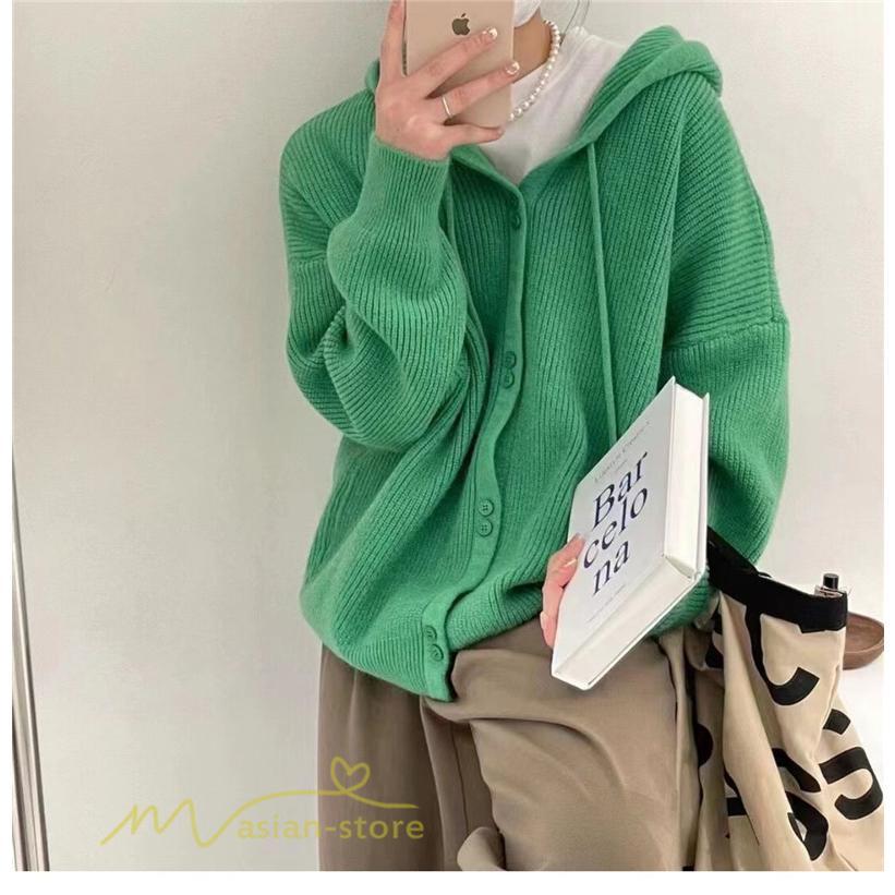 カーディガン | ニットニットパーカー セーター フード付き アウター 羽織り 秋冬 レディース トップス 通学通勤 ゆったり 7色 厚手 ニットアウター 20代40代