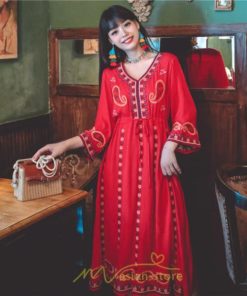 マキシ | 七分袖ワンピース Vネック ロング丈ワンピース エスニック ボヘミアン レディース 夏秋 綿麻 きれいめ フォーマル キレイめ 上品 ゆったり 大人 体型カバー