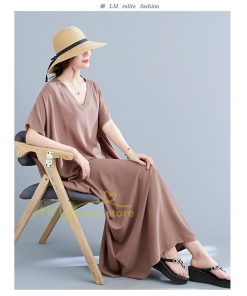 ミディアム | ワンピース マキシワンピース レディース ワンピ ロングワンピース ロングワンピ ロング マキシ 半袖 Vネック 体型カバー 2022夏物 カジュアル 20代30代40代50代
