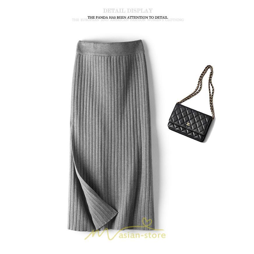 スカート | レディース ロング丈 ミモレ丈 冬 秋 暖か ボトムス ハイウエスト 美ライン スリット セクシー ニット イベント お出かけ デート お呼ばれ お食事会