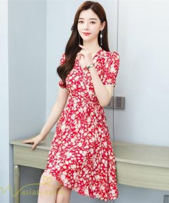 ミディアム | サマーワンピース レディース 夏服 膝丈 ミディアムワンピース 上品 サマーワンピース 上品 2XL 大きいサイズ きれいめ Aラインワンピース Vネック