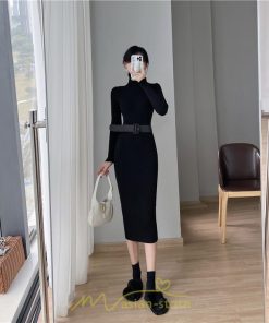 ニットワンピース | レディース 冬 きれいめ ニットフレア ロング おしゃれ タートルネック 秋冬 送料無料 可愛い 20代30代40代50代 ベルト付き おしゃれ 通勤