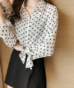 在庫ある | 短納期シフォンブラウスレディース ドットシャツ ビジネスブラウストップス オフィスフォーマルシャツブラウス 薄手 春夏衣装 通学通勤 着痩せ リボン OL