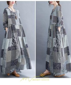 マキシ | 長袖ワンピース 秋物 レディース ロングワンピース チェック 夏 30代40代 大人 秋ワンピース 新作 ワンピース ゆったり 広い裾 Aラインワンピ 可愛い 旅行