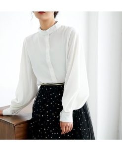 シャツ・ブラウス | 長袖ブラウス レディースシャツ トップス 無地 可愛い シフォンシャツ 春物 夏服 羽織り 前開き ボタン パフスリーブ 発表会 20代30代40代 大人 オフィス