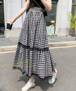 スカート | 2022年春新作 レディース ディース ボトムス チェックロング丈 ウエストゴム チェック柄 春 20代30代40代 通勤通学 カジュアル レトロ風 夏