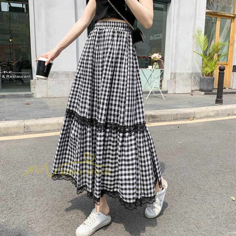 スカート | 2022年春新作 レディース ディース ボトムス チェックロング丈 ウエストゴム チェック柄 春 20代30代40代 通勤通学 カジュアル レトロ風 夏