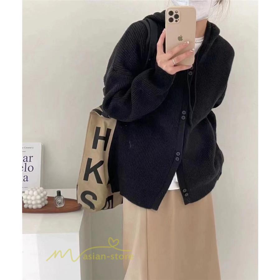 カーディガン | ニットニットパーカー セーター フード付き アウター 羽織り 秋冬 レディース トップス 通学通勤 ゆったり 7色 厚手 ニットアウター 20代40代