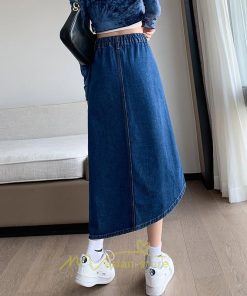 スカート | バッグゴムデニムロング秋冬 ミモレ丈 秋物 レディース 不規則裾 フロントスリット Aライン大きいサイズあり デニム スカート 6XL