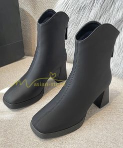 ショートブーツ | ブーツ レディース シューズ 靴 太ヒール チャンキーヒール ブーティー スクエアトゥ 合皮ブーツ コスプレ 後ろファスナー PUブーツ くつ COS