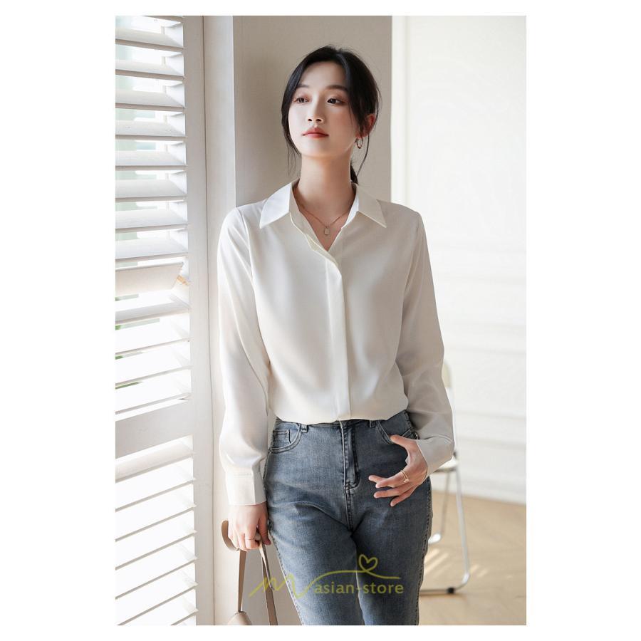 シャツ・ブラウス | ブラウス レディース オフィス 白 ホワイト おしゃれ 長袖 シャツカジュアル 制服 緑 グリーン シフォン 通勤 OL 二次会 上品 お仕事 デート お出かけ 女子会