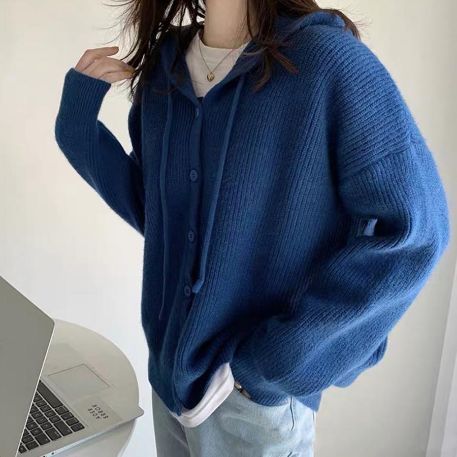 カーディガン | 韓国 ニットフード付き 秋