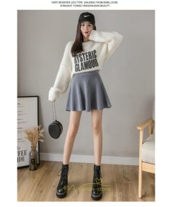 スカート | レディース ボトムス ミニ丈 ひざ上 ウエストゴム 楽ちん ゆったり ニット 秋冬 韓国風 Aライン フレア デート 着痩せ 可愛い お出かけ 脚長効果