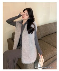 ベスト | ファーレディース 秋冬 ミドル丈 アウター ジレ 羽織り 前開き カーディガン フェイクファー コーデ ノーカラー 送料無料 秋物 冬服 袖なし