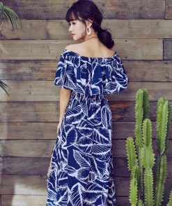 在庫ある | 短納期シフォンロングワンピース フレアビーチワンピ スリットセクシーワンピース ボヘミアワンピ ボートネック 半袖 海 エレガント 着痩せ Aライン フェミニン