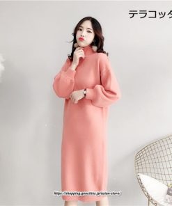 マキシ | ニットワンピース レディース 40代 秋冬 長袖ワンピース無地 ハイネック ニットワンピース ロング丈 スカート オシャレゆったりセーター ニットインナー