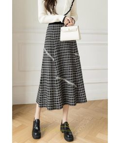 スカート | ロングチェック柄 ニット きれいめ レディース ロング丈 女子会 デート 20代 30代 40代 50代 秋 あったか お出かけ 冬 フレア 高見え 細見え