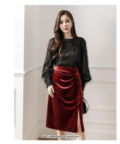 スカート | ミモレ丈 ひざ丈 レディース スウェット 着痩せ Aライン レトロ風 スリット 上品 2022新作 韓国風 オシャレ キレイめ 通勤 秋冬コーデ